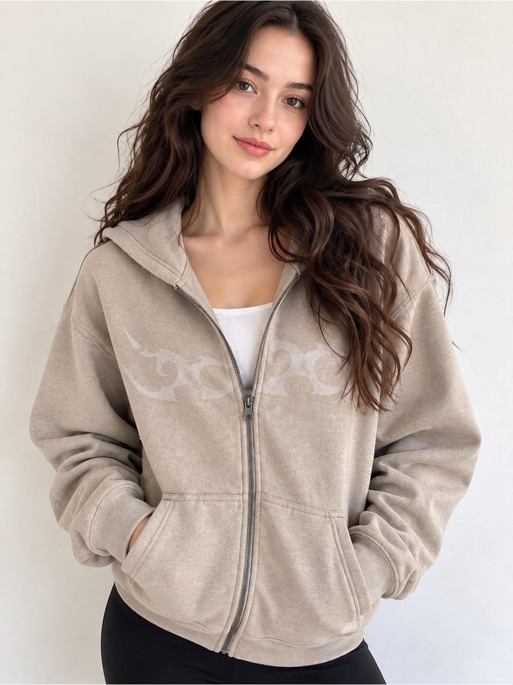 NWT Hollister Men’s Feel Good Boxy Graphic Zip-Up Hoodie Taupe XS